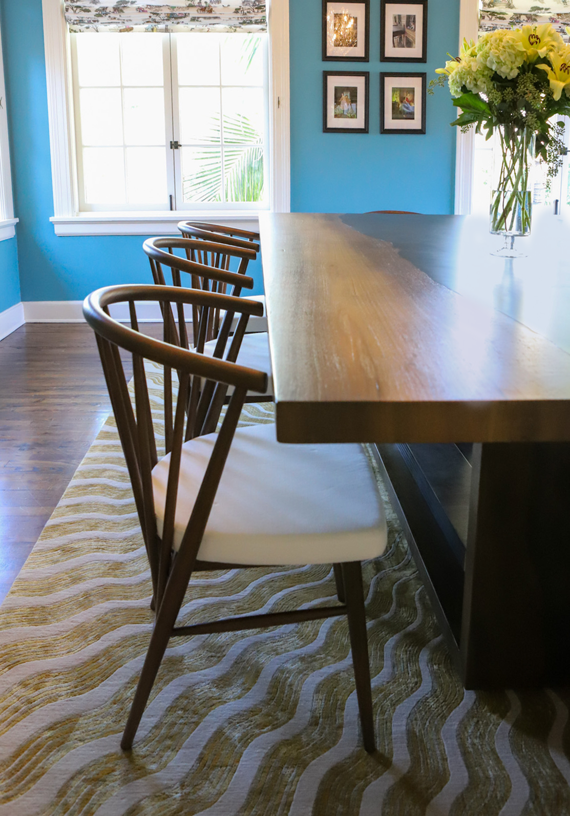 Dining area with custom table and chairs