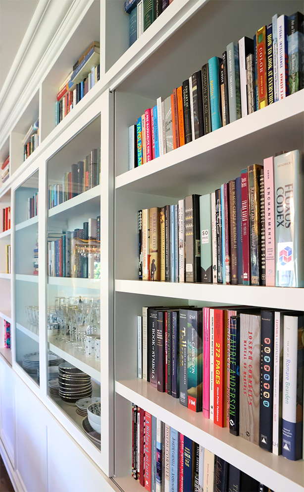 Custom library shelving filled with books